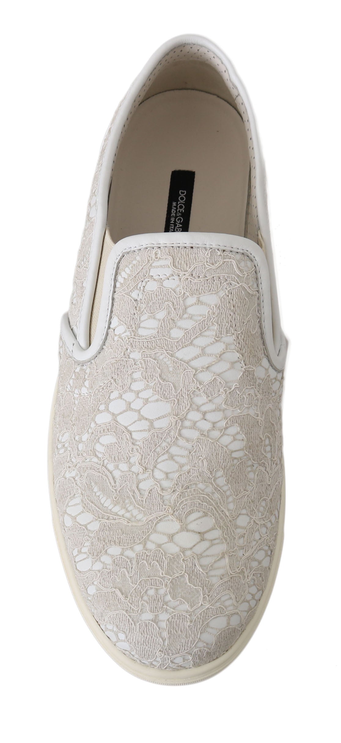 Dolce & Gabbana White Leather Lace Slip On Loafers Women's Shoes
