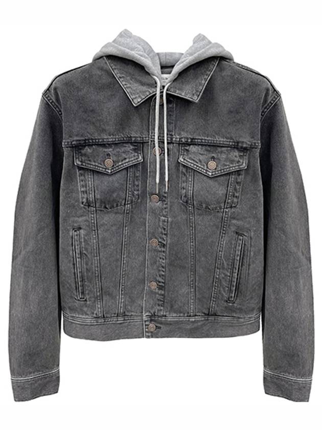 CELINE Logo Hooded Trucker Denim Jacket Charcoal Wash