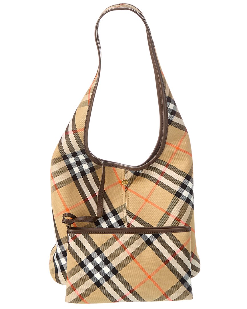 Burberry Check Small Canvas & Leather Hobo Bag