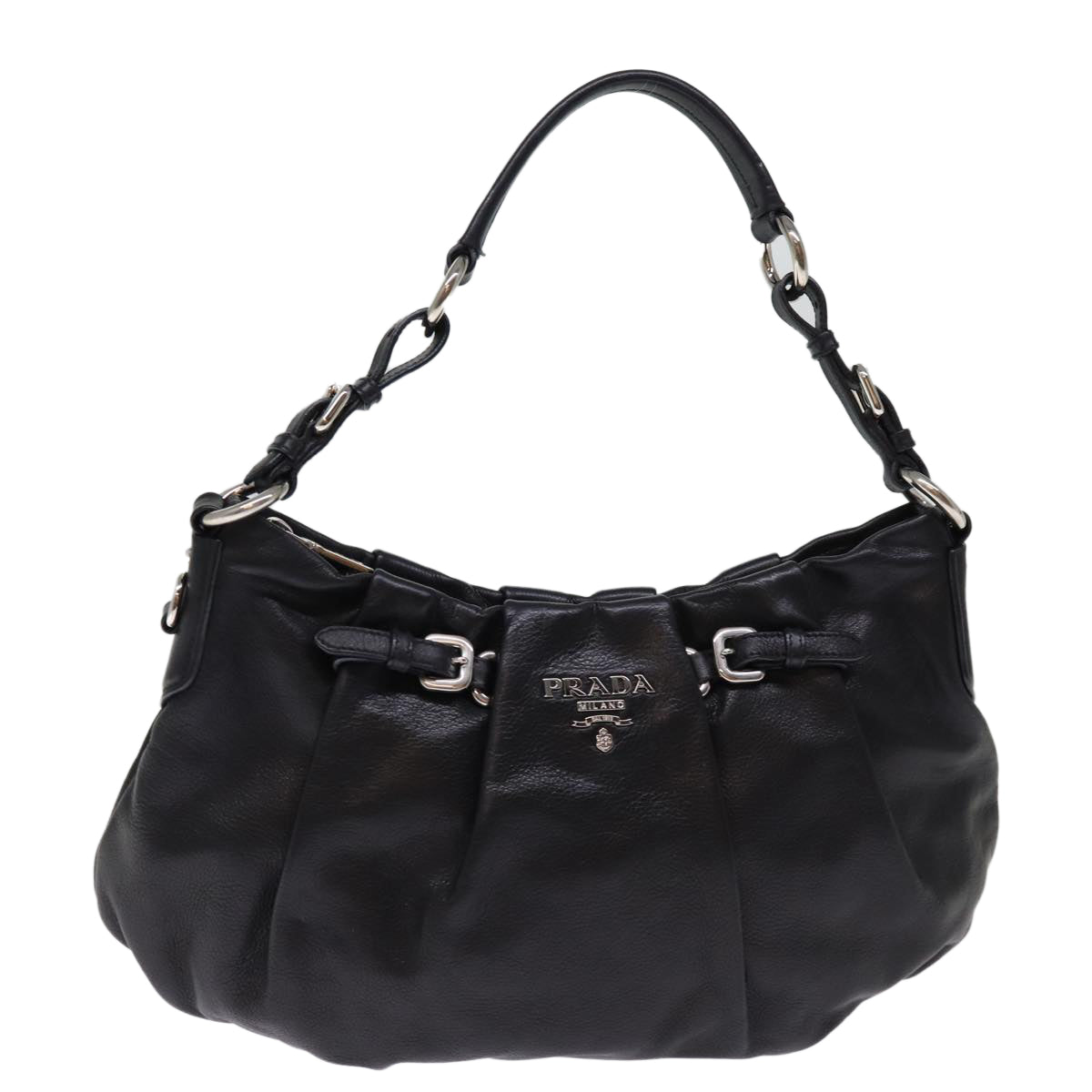 PRADA Shoulder Bag Leather Black 76572