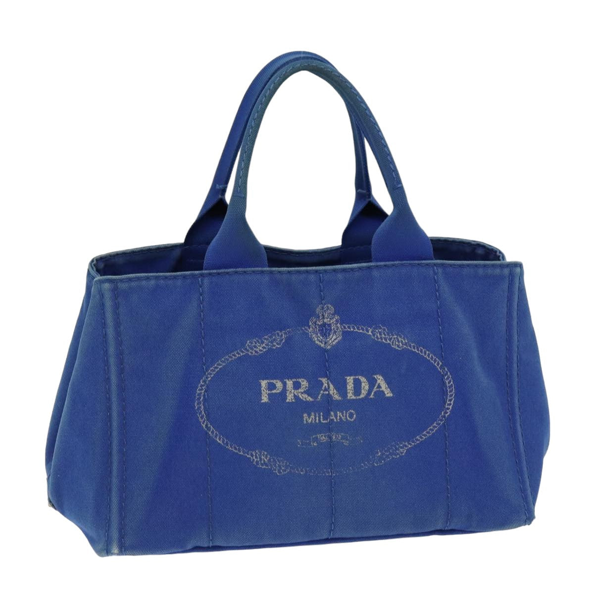 PRADA Canapa MM Hand Bag Canvas Blue 76639