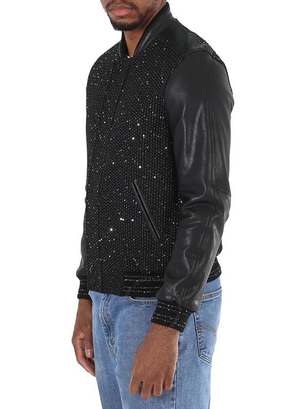 Saint Laurent Saint Laurent Black Glitter Detail Leather Jacket, Brand Size 50