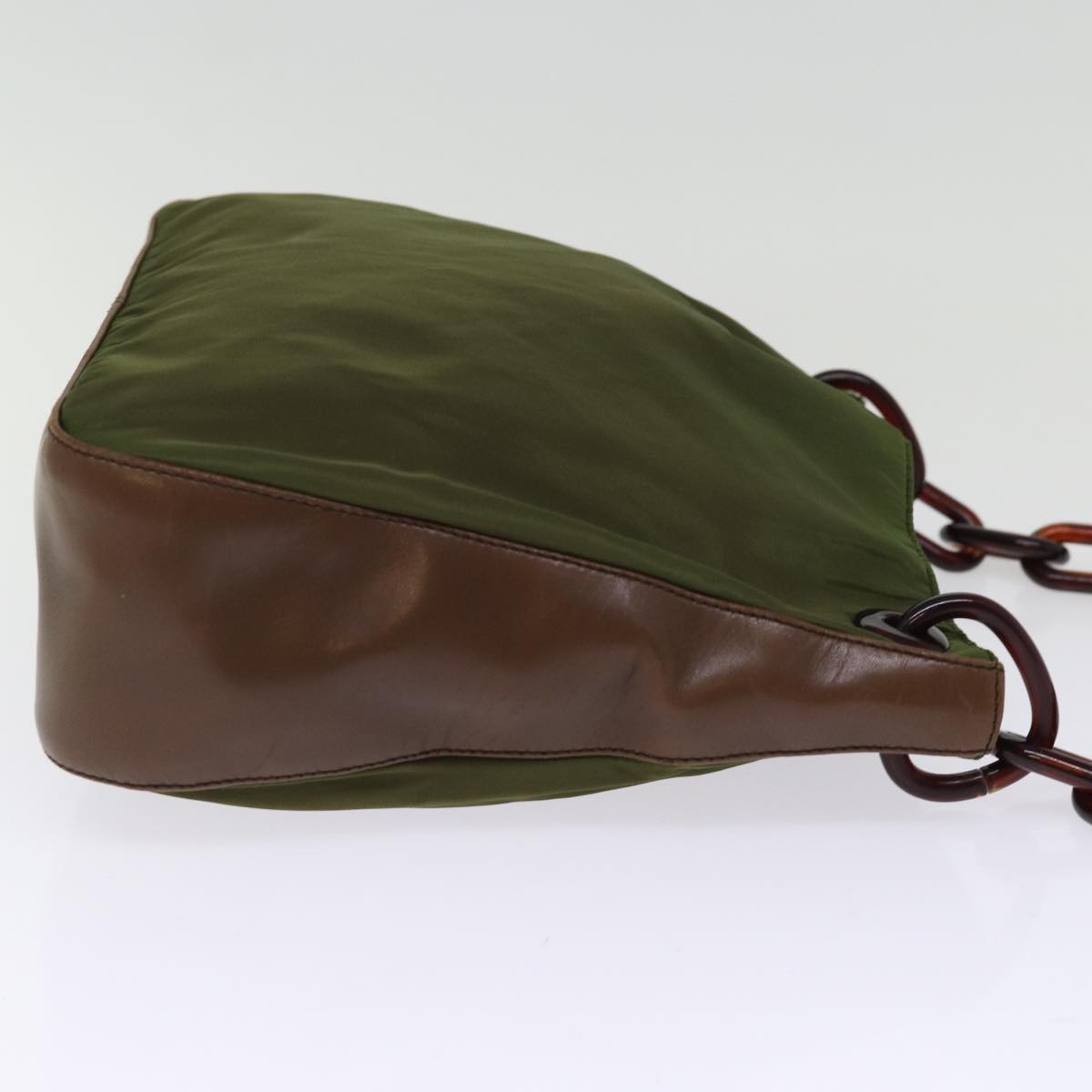 PRADA Chain Shoulder Bag Nylon Khaki 76855
