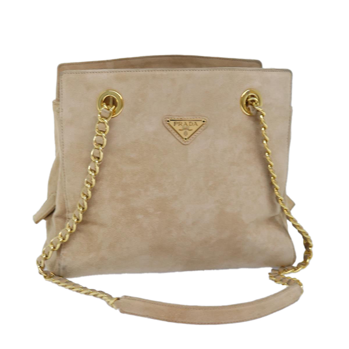 PRADA Chain Shoulder Bag Suede Beige 76982