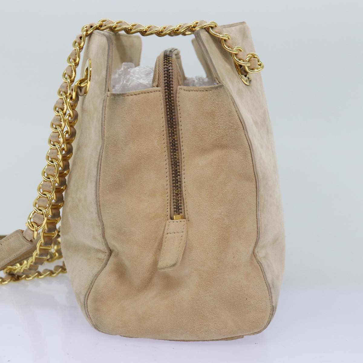 PRADA Chain Shoulder Bag Suede Beige 76982