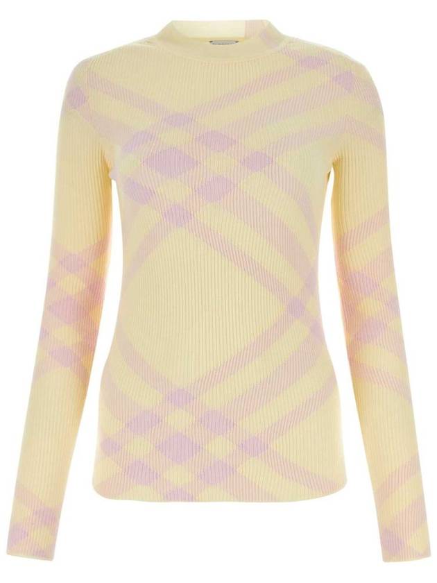 Burberry Check Wool Blend Knit Top Light Yellow