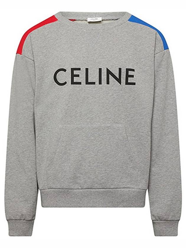 CELINE Logo Print Cotton Fleece Loose Sweatshirt Grey