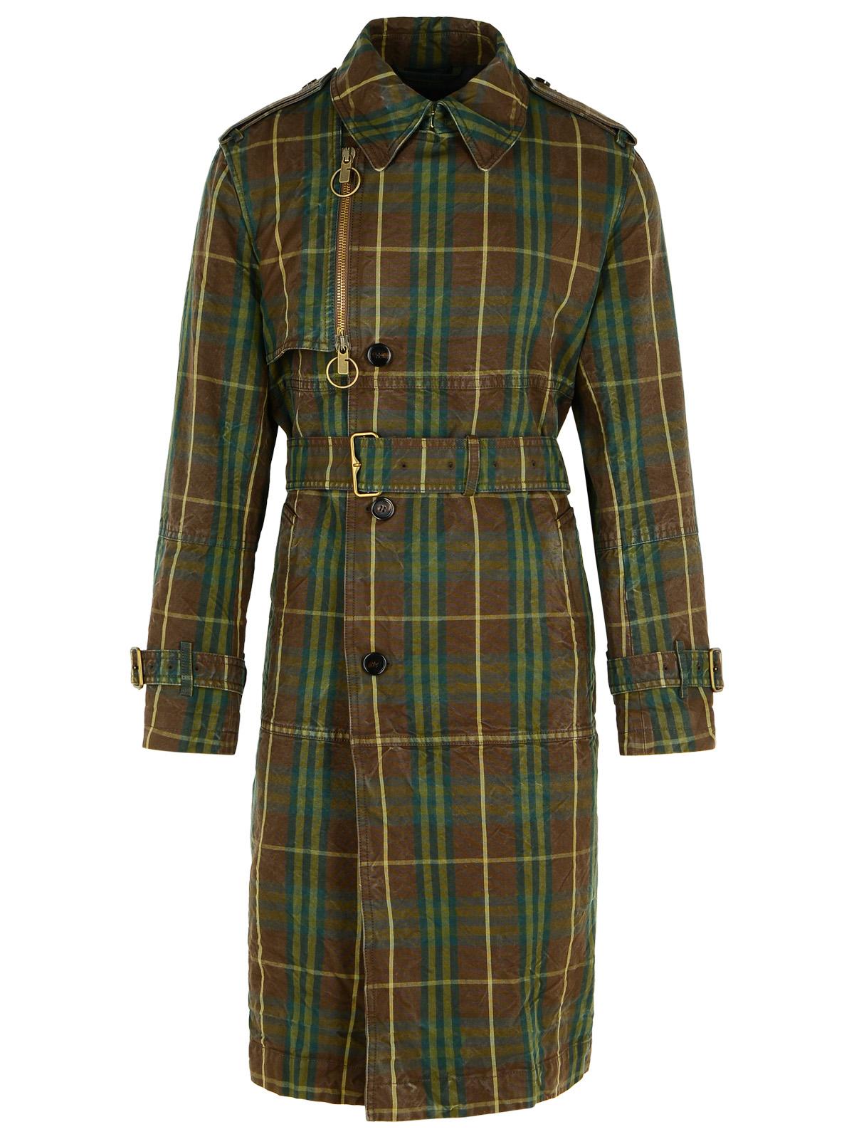 Burberry 'Check' Dark Green Cotton Trench Coat Men