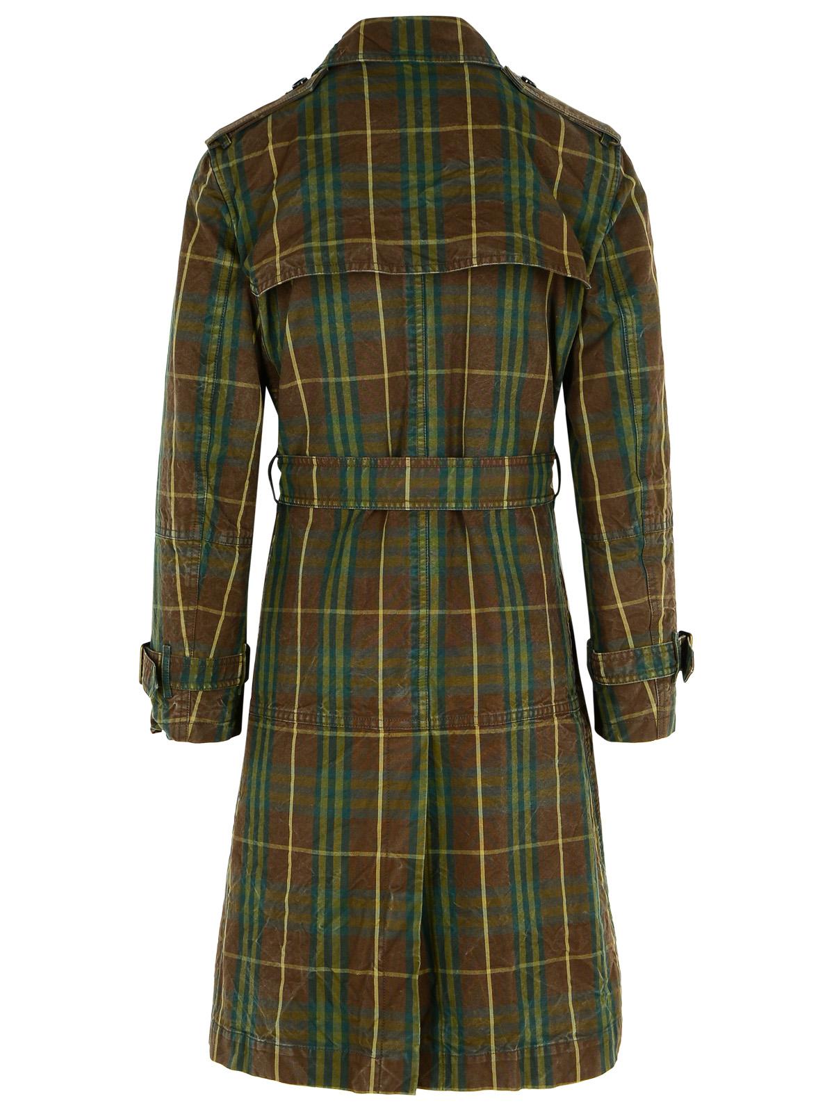 Burberry 'Check' Dark Green Cotton Trench Coat Men
