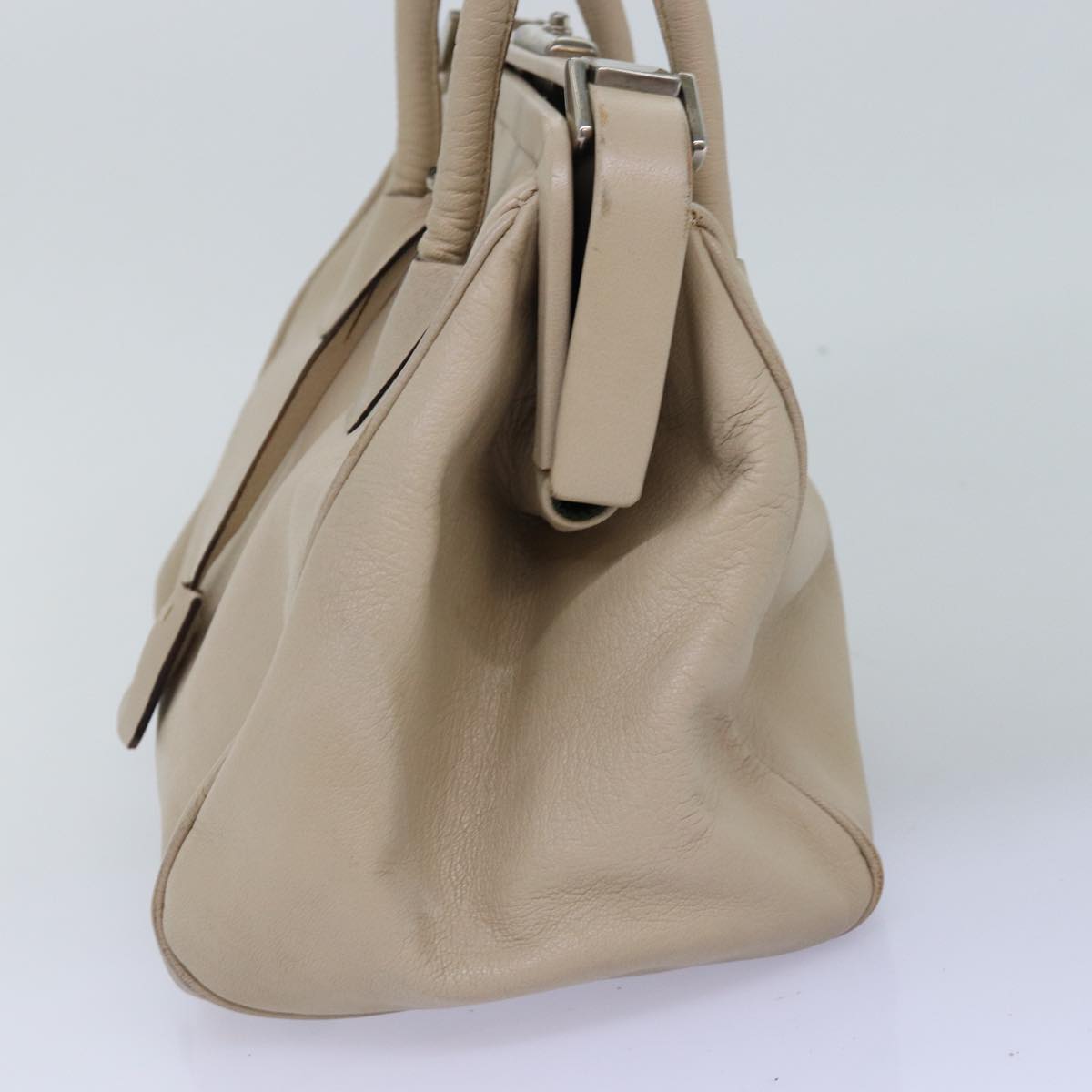 PRADA Hand Bag Leather Beige 77082
