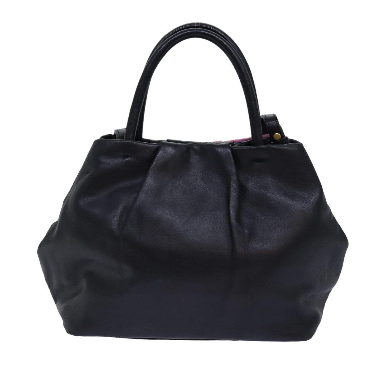 PRADA Ribbon Hand Bag Leather 2way Black Pink 77209