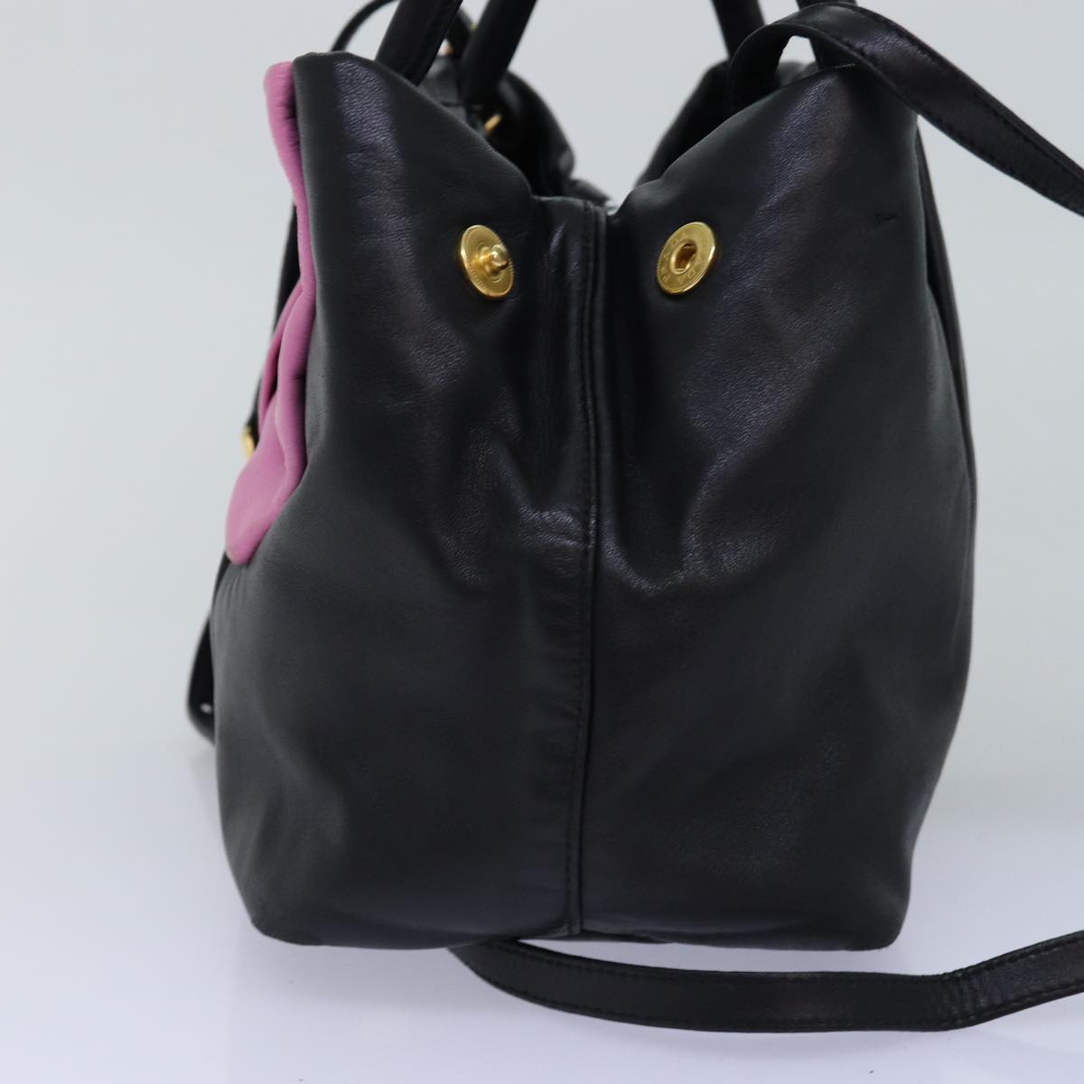 PRADA Ribbon Hand Bag Leather 2way Black Pink 77209