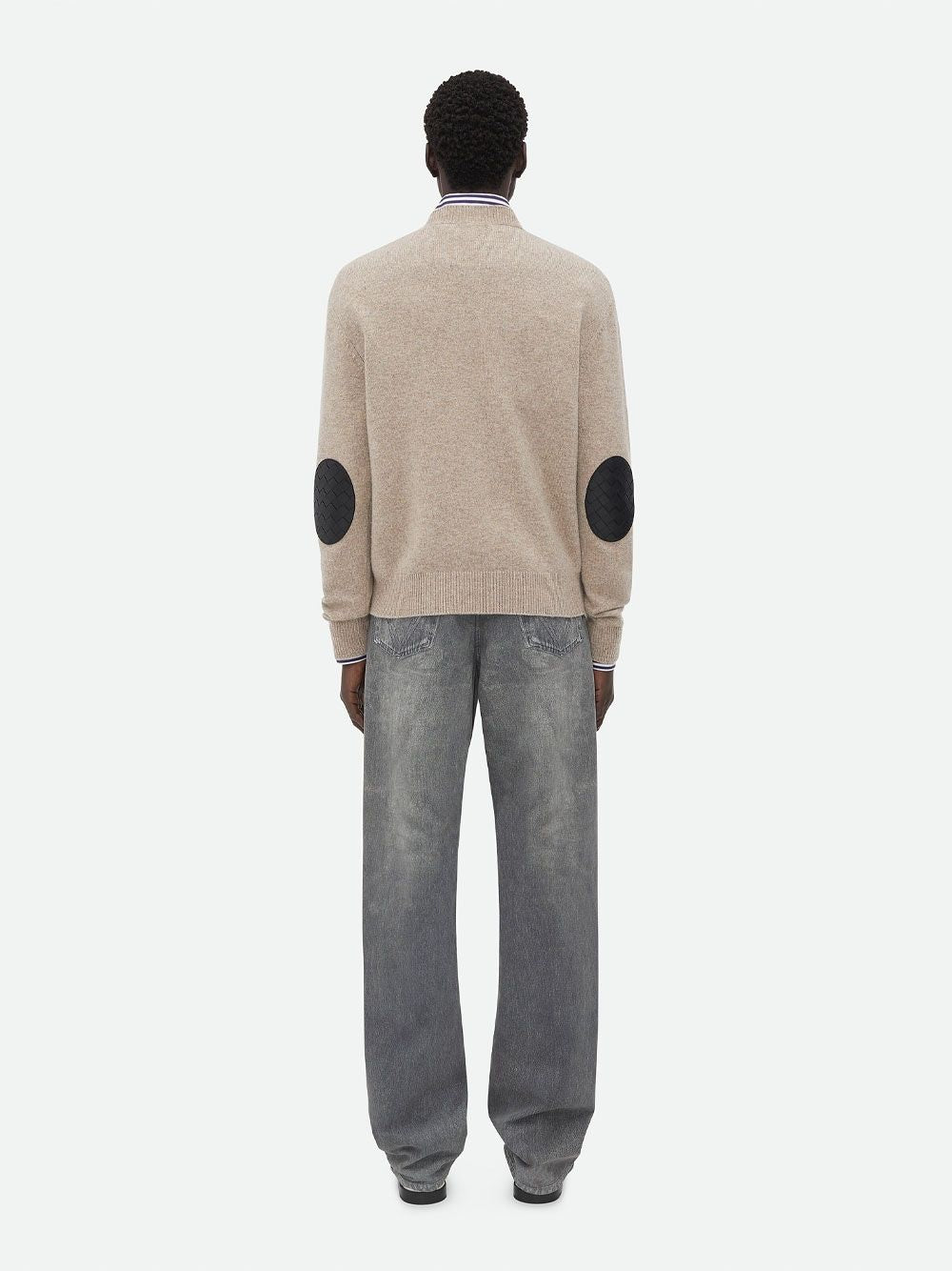 BOTTEGA VENETA Stretch Cashmere Blend Sweater with Leather Patch