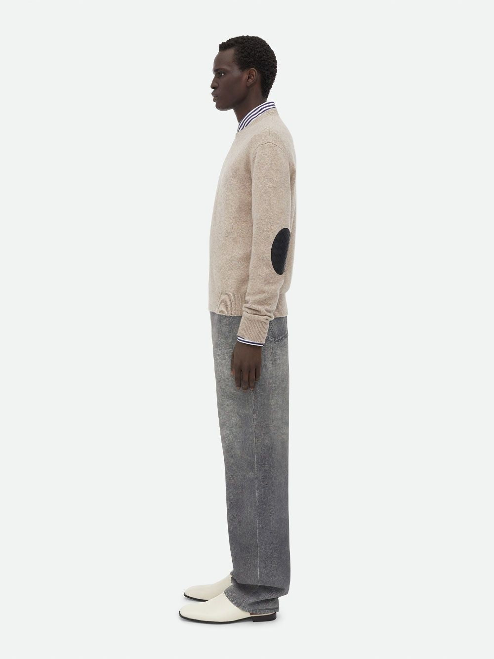BOTTEGA VENETA Stretch Cashmere Blend Sweater with Leather Patch