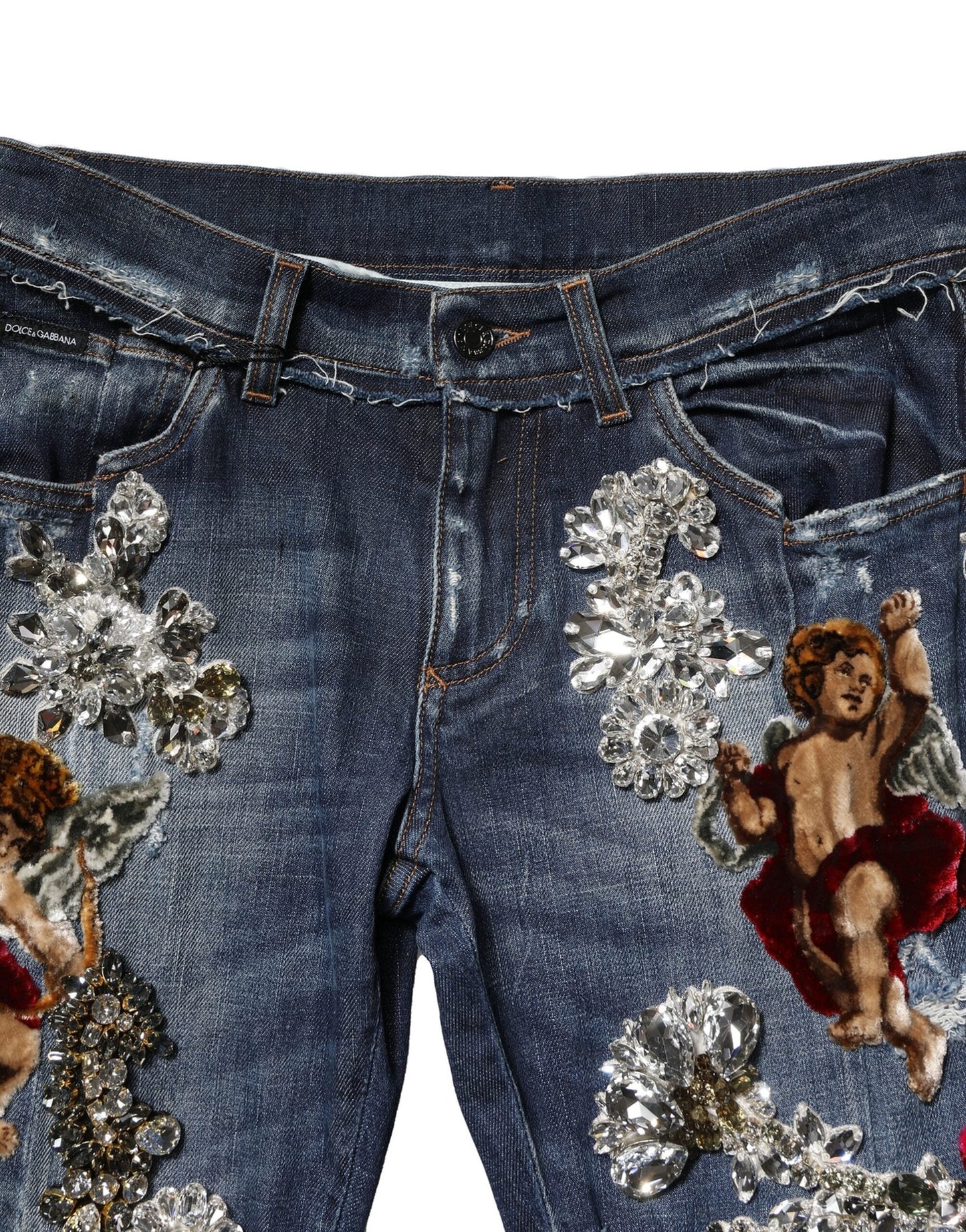 Dolce & Gabbana Blue Cotton Rhinestone Embellish Denim Men's Jeans