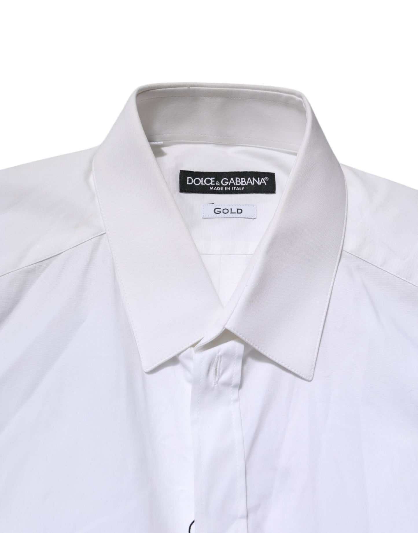 Dolce & Gabbana White GOLD Cotton Collared Dress Shirt Men's Top ()