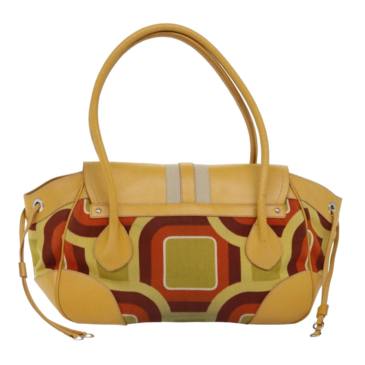 PRADA Shoulder Bag Canvas Leather Yellow 77359