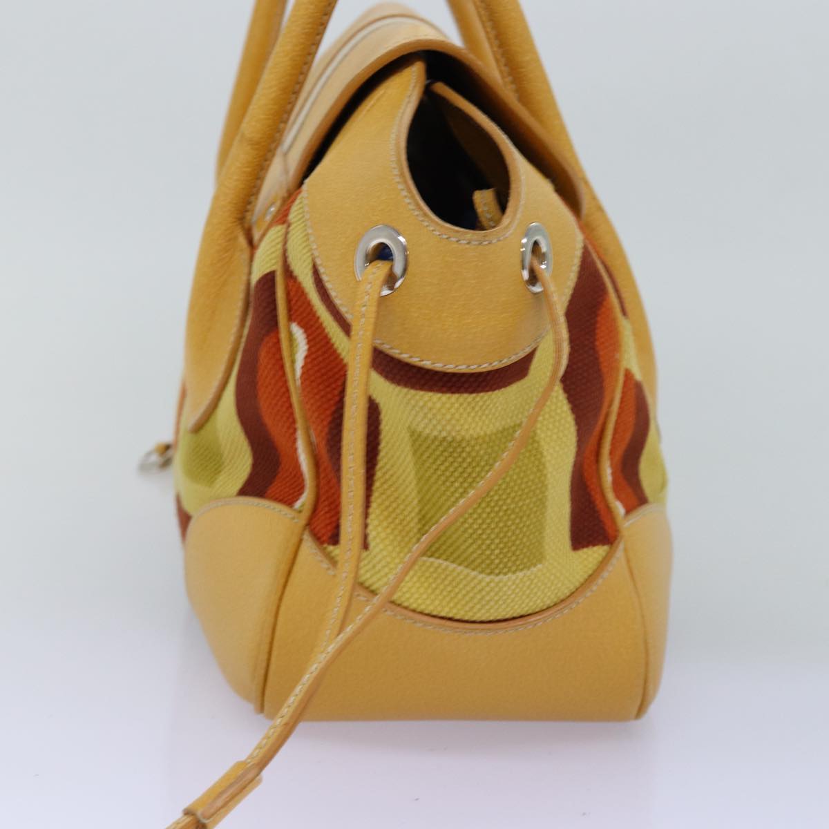 PRADA Shoulder Bag Canvas Leather Yellow 77359