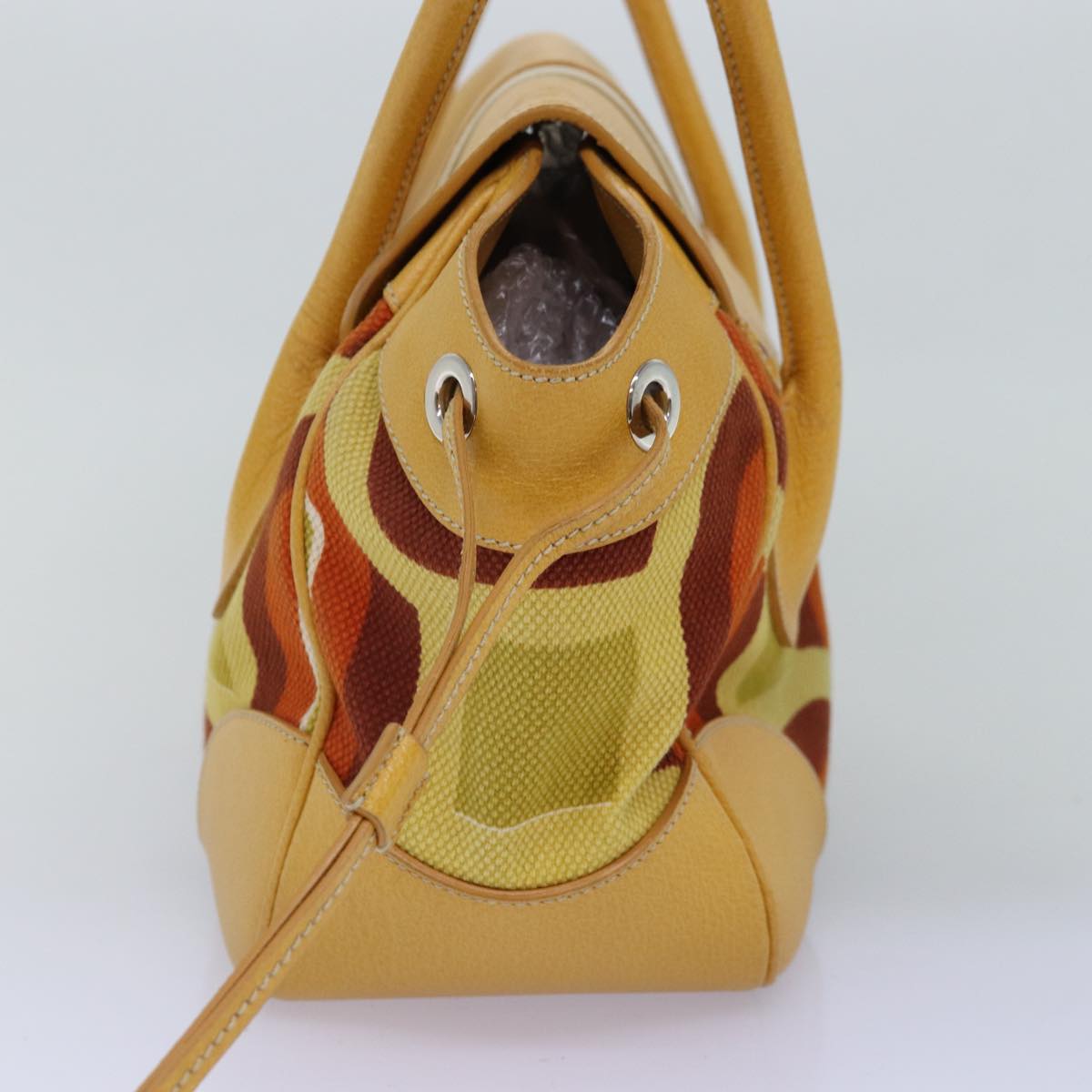 PRADA Shoulder Bag Canvas Leather Yellow 77359