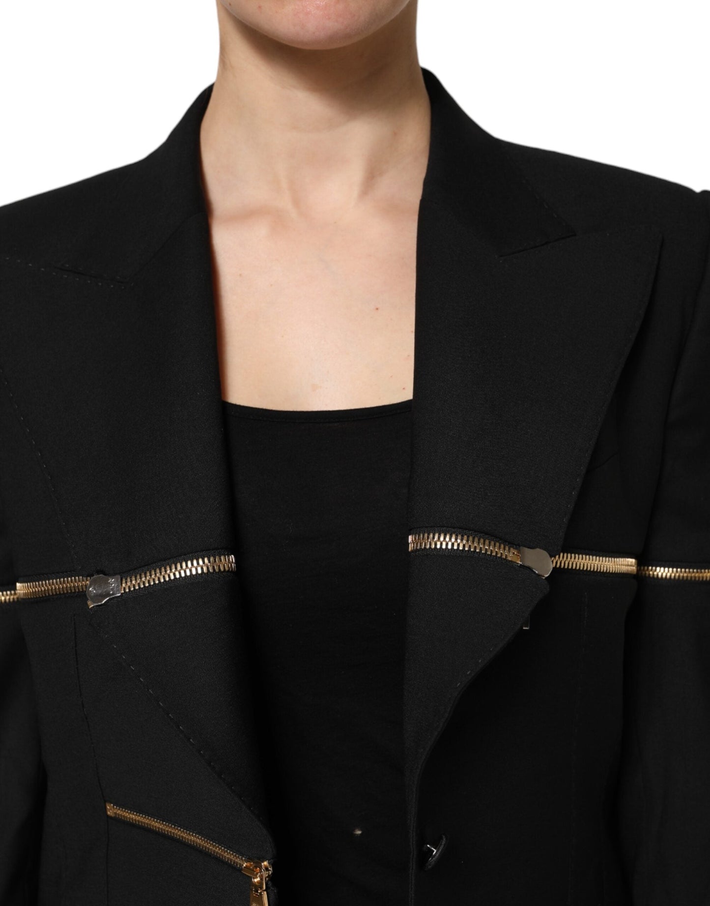 Dolce & Gabbana Black Wool Zipper Detailing Blazer Women's Jacket ()