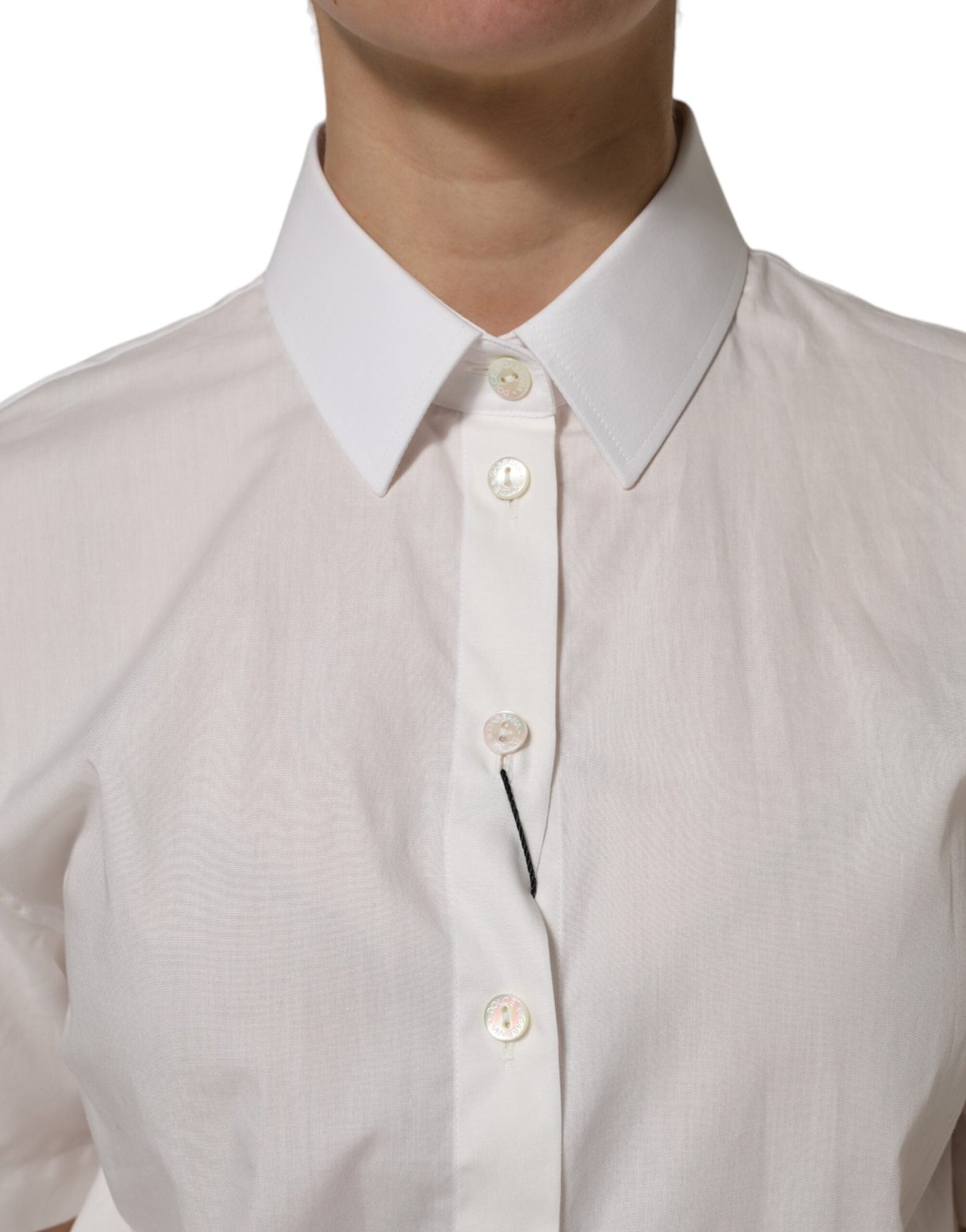 Dolce & Gabbana White Cotton Short Sleeves Collared Top Women's Shirt