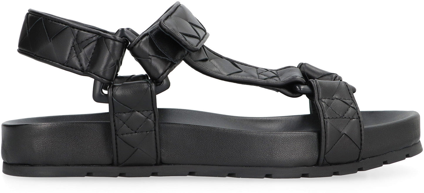 BOTTEGA VENETA Woven Leather Sandals with Velcro Strap