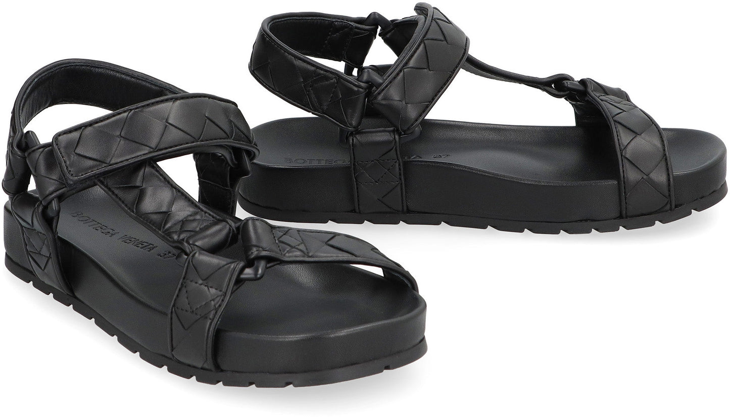 BOTTEGA VENETA Woven Leather Sandals with Velcro Strap