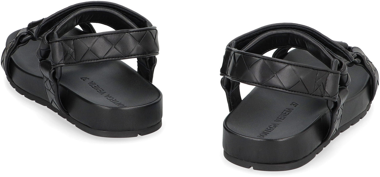 BOTTEGA VENETA Woven Leather Sandals with Velcro Strap