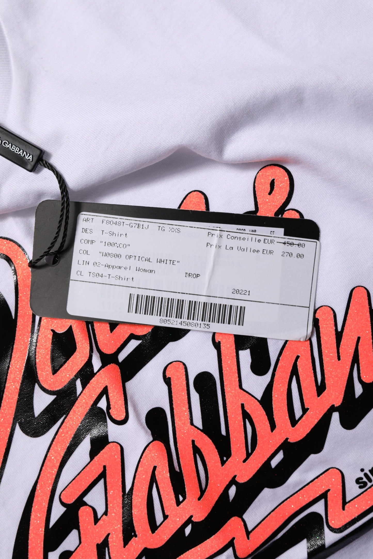 Dolce & Gabbana White Cotton Graphic Print Crew Neck Women's T-shirt