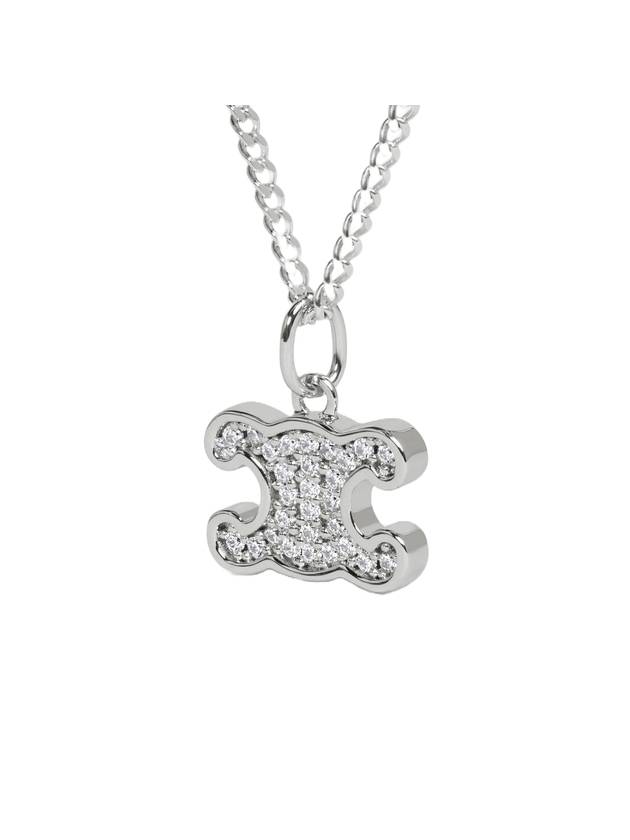 CELINE Triomphe Rhinestone Brass Crystal Necklace Silver