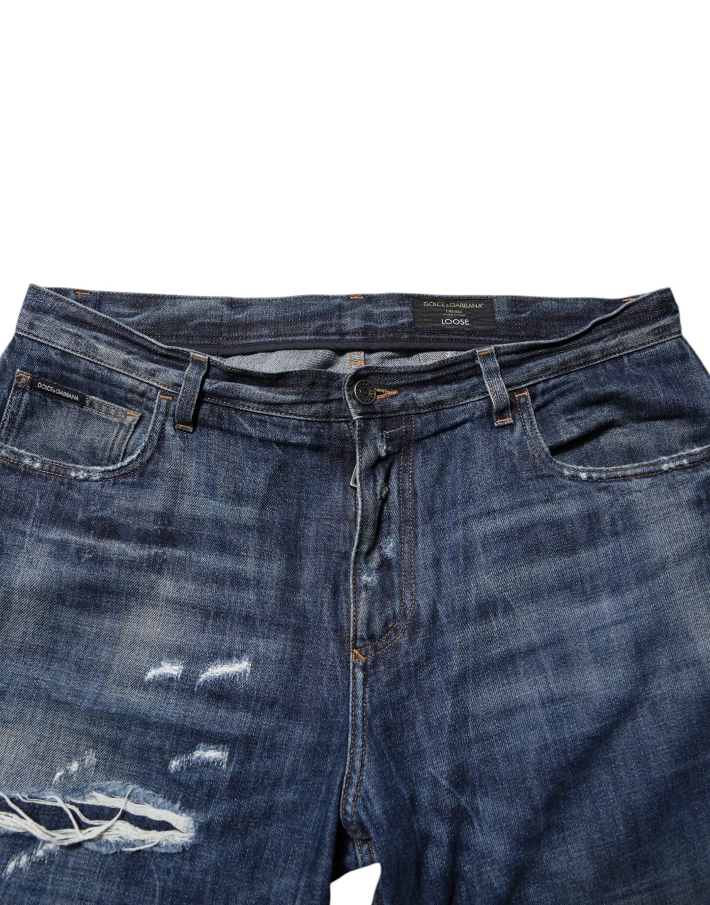 Dolce & Gabbana Blue Cotton Tattered Tapered Men Denim Men's Jeans