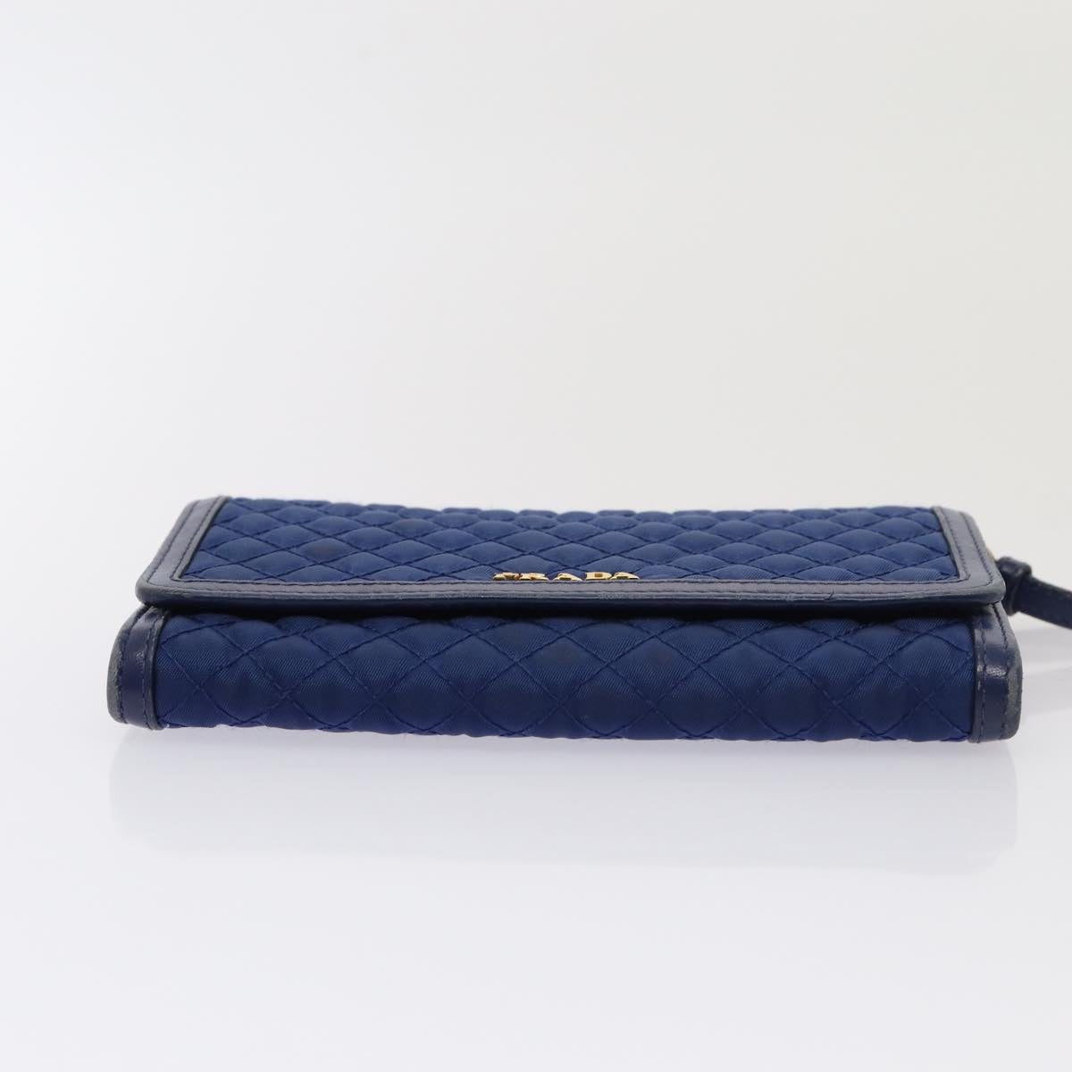 PRADA Shoulder Wallet Nylon Leather Blue 78077