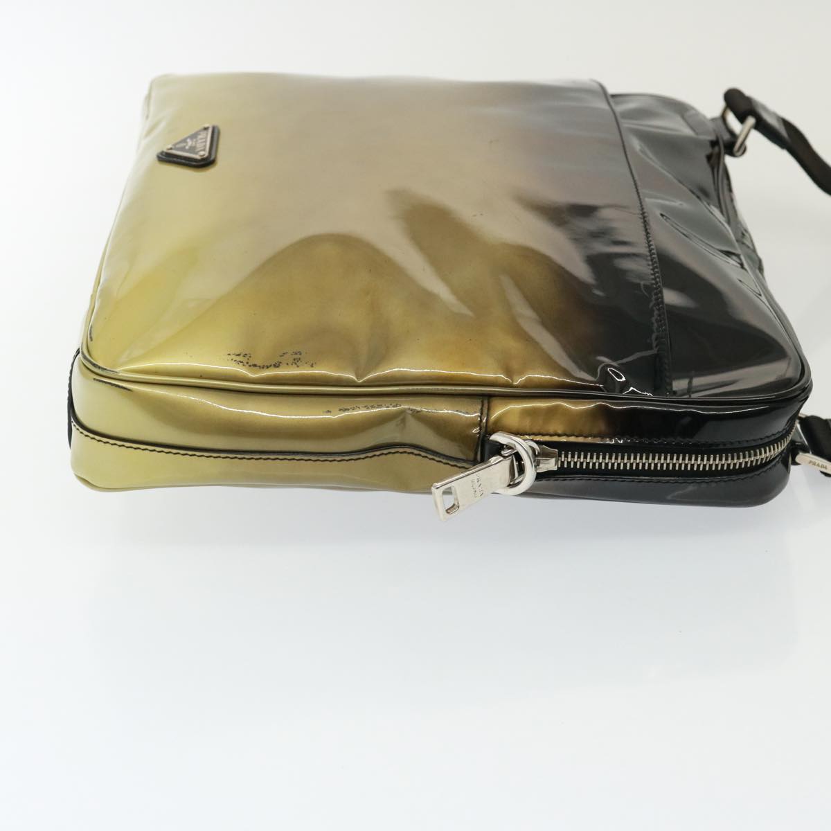 PRADA Shoulder Bag Patent leather Gold Tone Black 78080