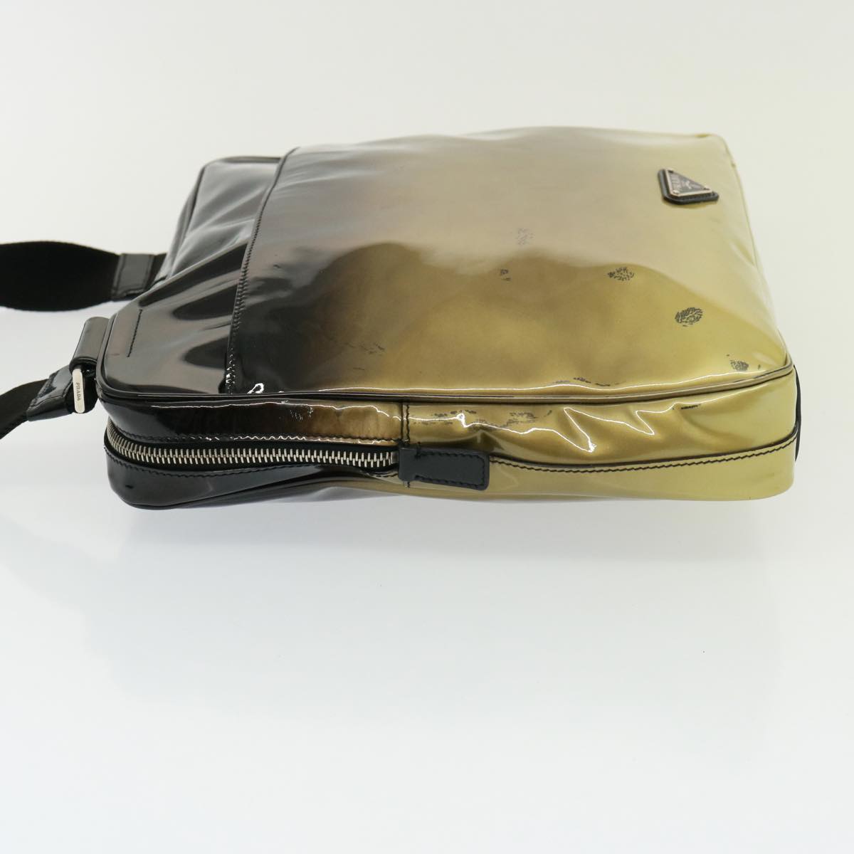 PRADA Shoulder Bag Patent leather Gold Tone Black 78080