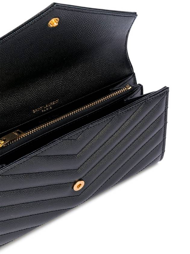 Saint Laurent Matelasse Monogram Quilting Leather Flap Long Wallet Black