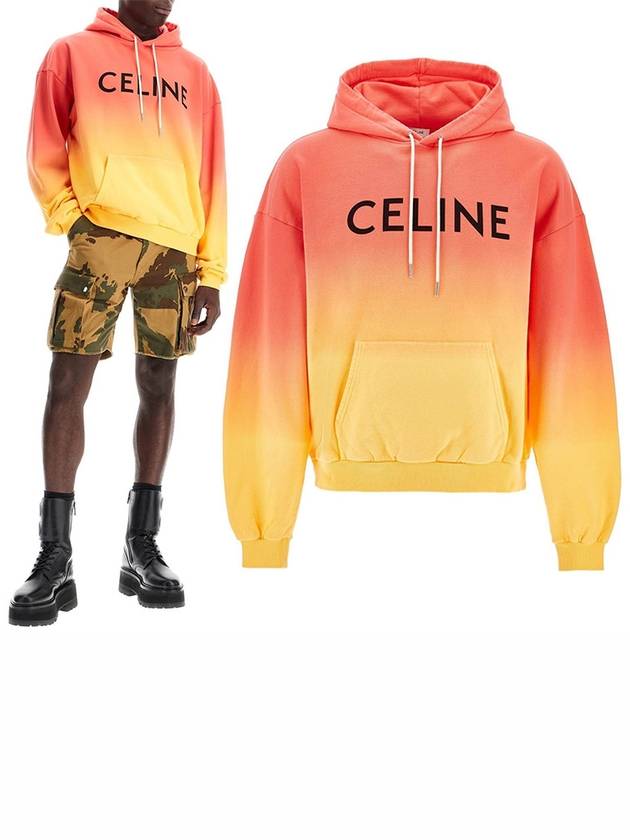 CELINE Logo-Print Cotton Hoodie Sunset