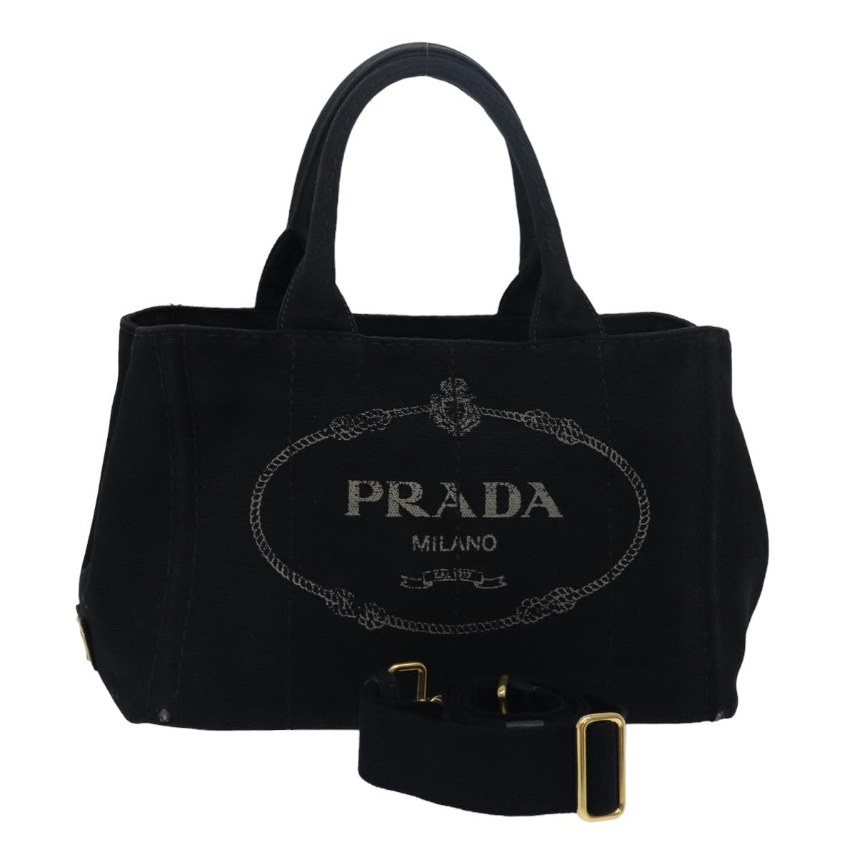PRADA Canapa PM Hand Bag Canvas 2way Black 79141