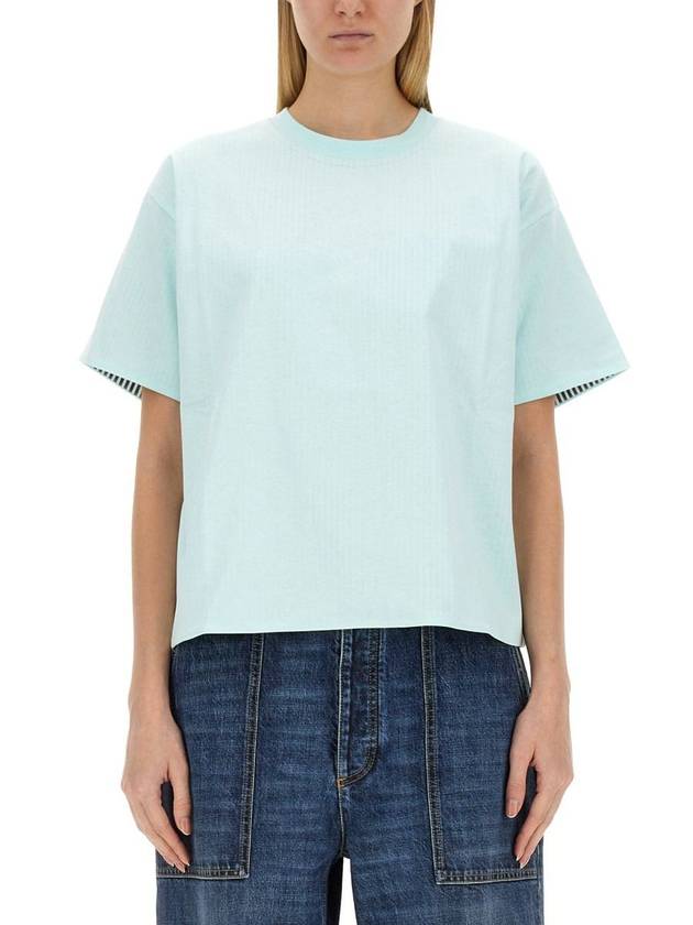 Bottega Veneta Double Layer Cotton Check Short Sleeve T-Shirt Mint