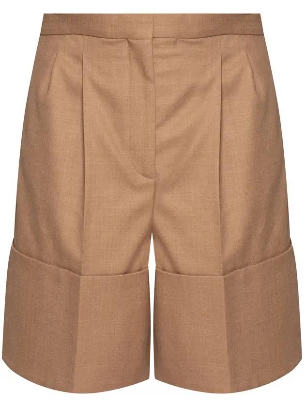 Burberry Wide Turn-Up Pintuck Wool Shorts Brown