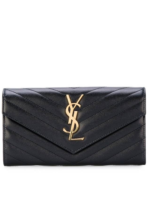 Saint Laurent Matelasse Monogram Quilting Leather Flap Long Wallet Black