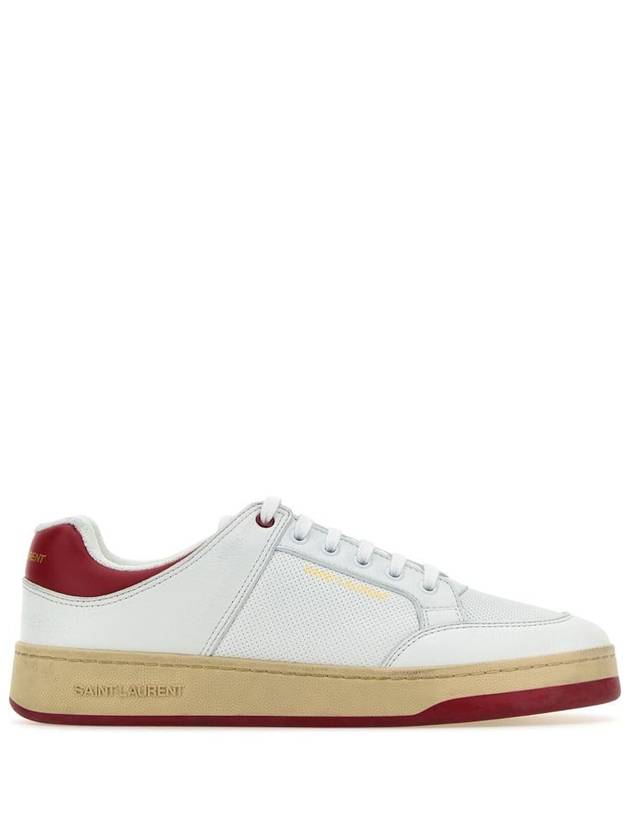 Saint Laurent Crack Lace Up Calf Leather Low Top Sneakers White Red