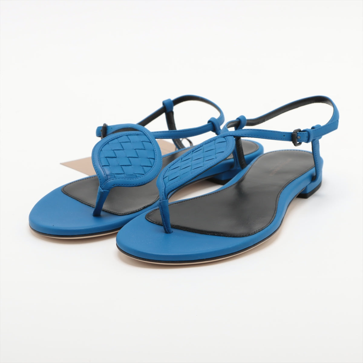 Bottega Veneta Intrecciato Leather Sandal 37 1/2 Blue Infla Pelle S.CUOIO