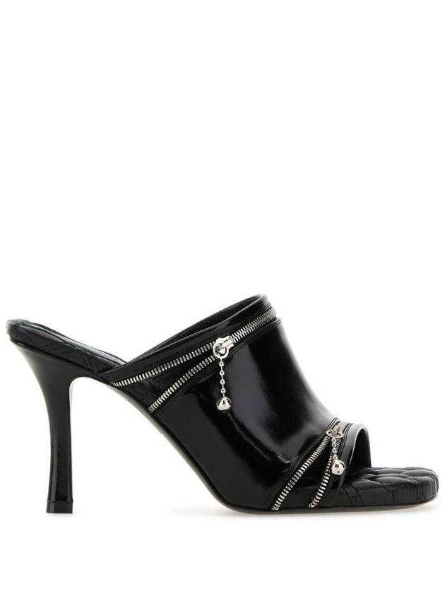 Burberry Peep Stiletto Heel Leather Mule Black