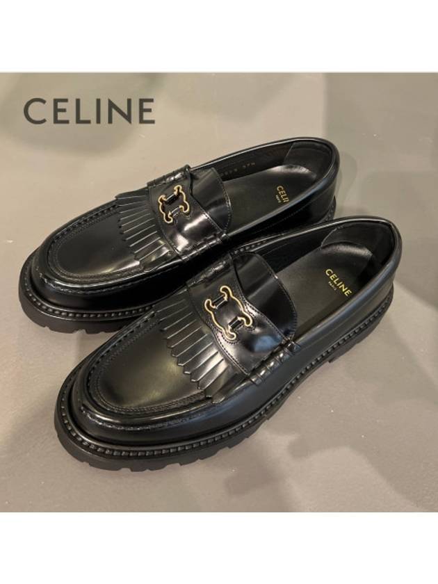 CELINE Margaret Triomphe Frame Calfskin Loafers Black