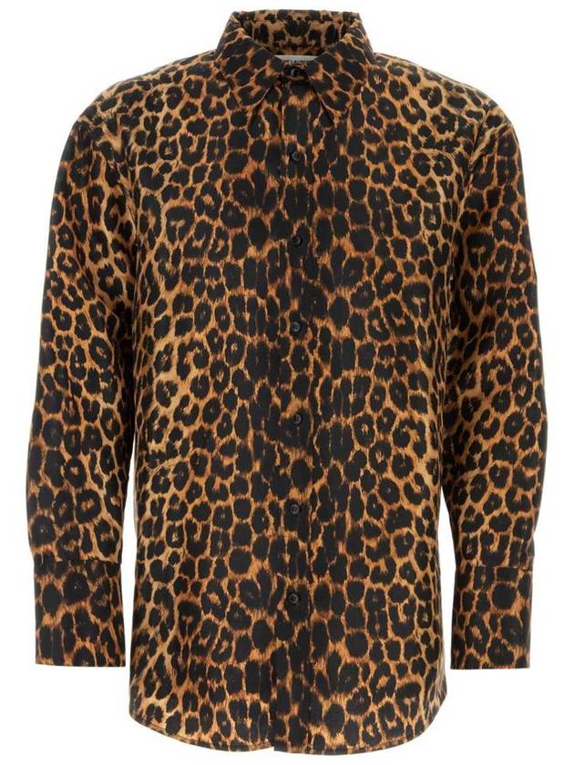 Saint Laurent Leopard Oversized Long Sleeve Shirt Brown