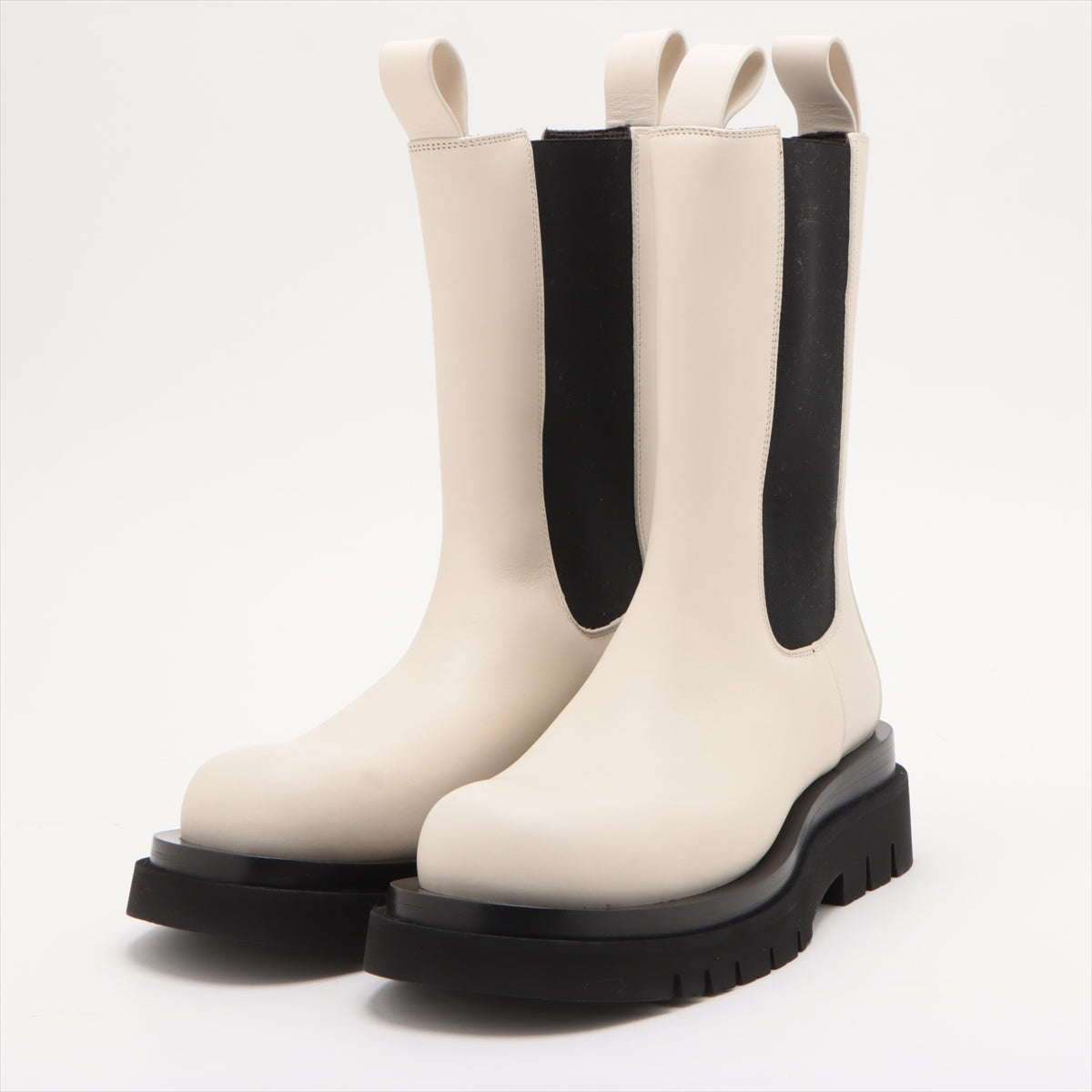 Bottega Veneta Leather Side Goar Shoes 39 Unisex Black x White Chelsea Boots Rug