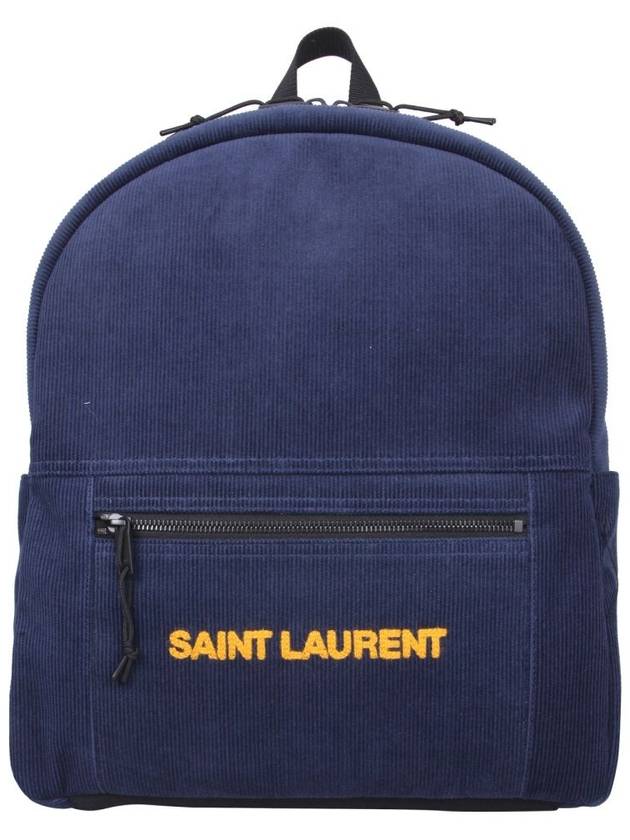 Saint Laurent Nux Logo Corturoy Backpack Navy Blue