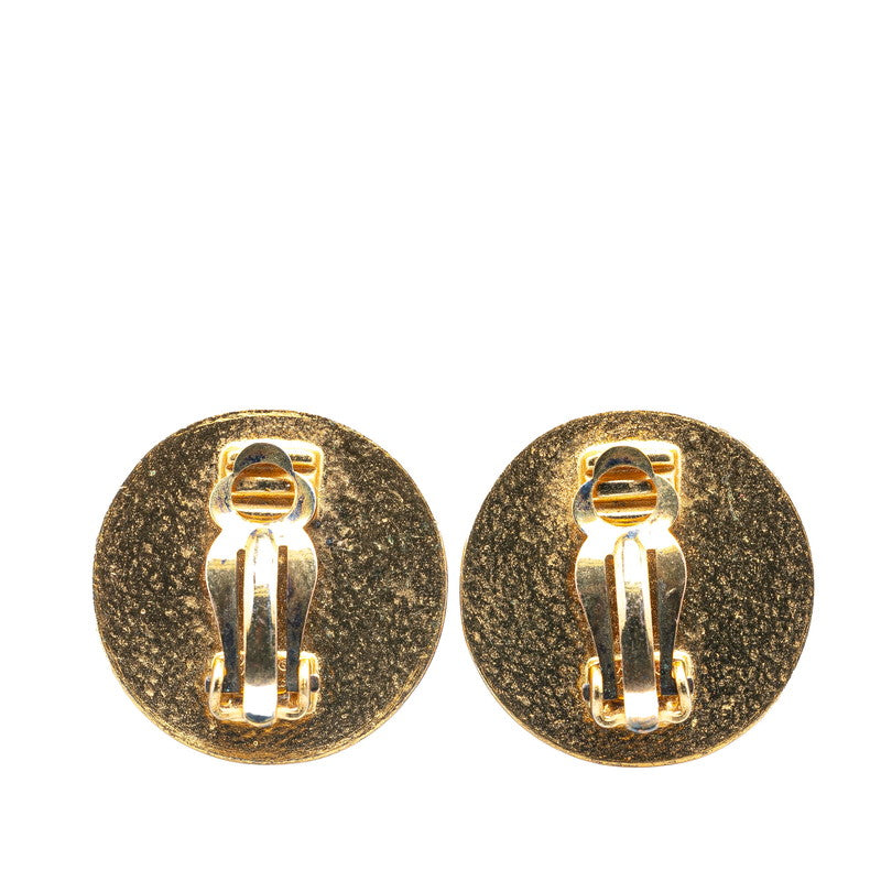 Chanel Coco Mark Round Earrings Gold Black