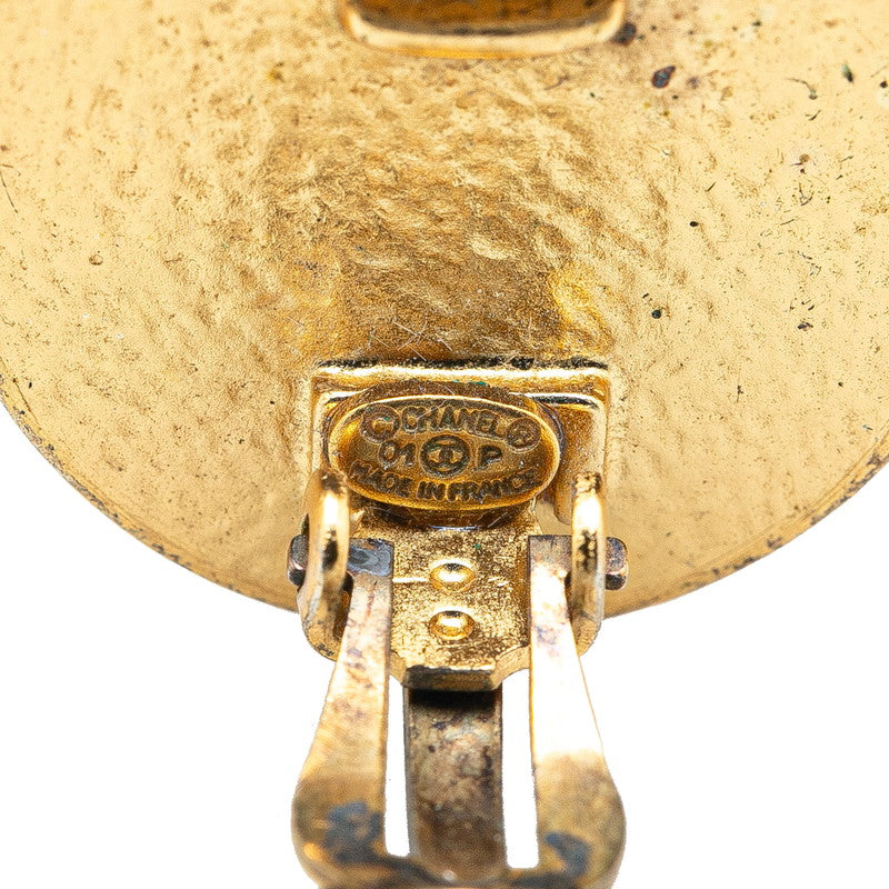 Chanel Coco Mark Round Earrings Gold Black