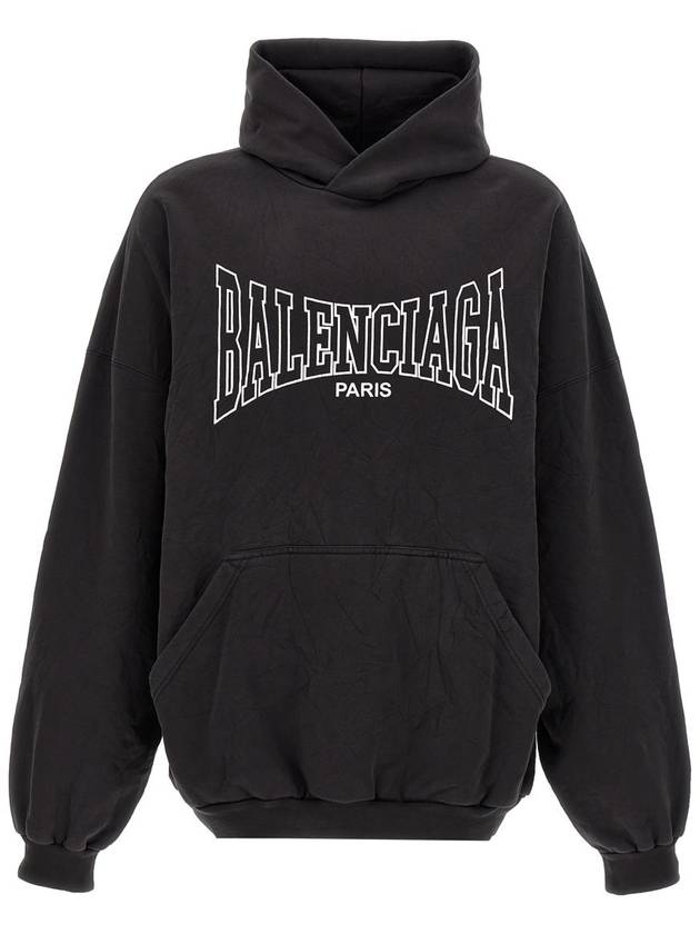 Balenciaga Paris Logo Print Hoodie Black